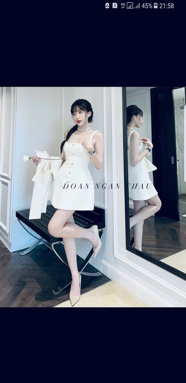 Set thời trang sang trọng đầm 2 dây dáng xèo mix áo khoác xinh xắn, Set bộ 2 món áo khoác dài tay croptop mix đầm 2 dây phối nút trẻ trung, Set bộ siêu HOT đầm 2 dây dáng xòe phối nút kèm áo khoác croptop thanh lịch MTB