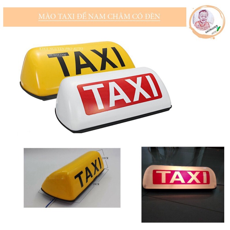mào taxi - có đèn - đế nam châm kích cỡ 28cm (màu vàng)