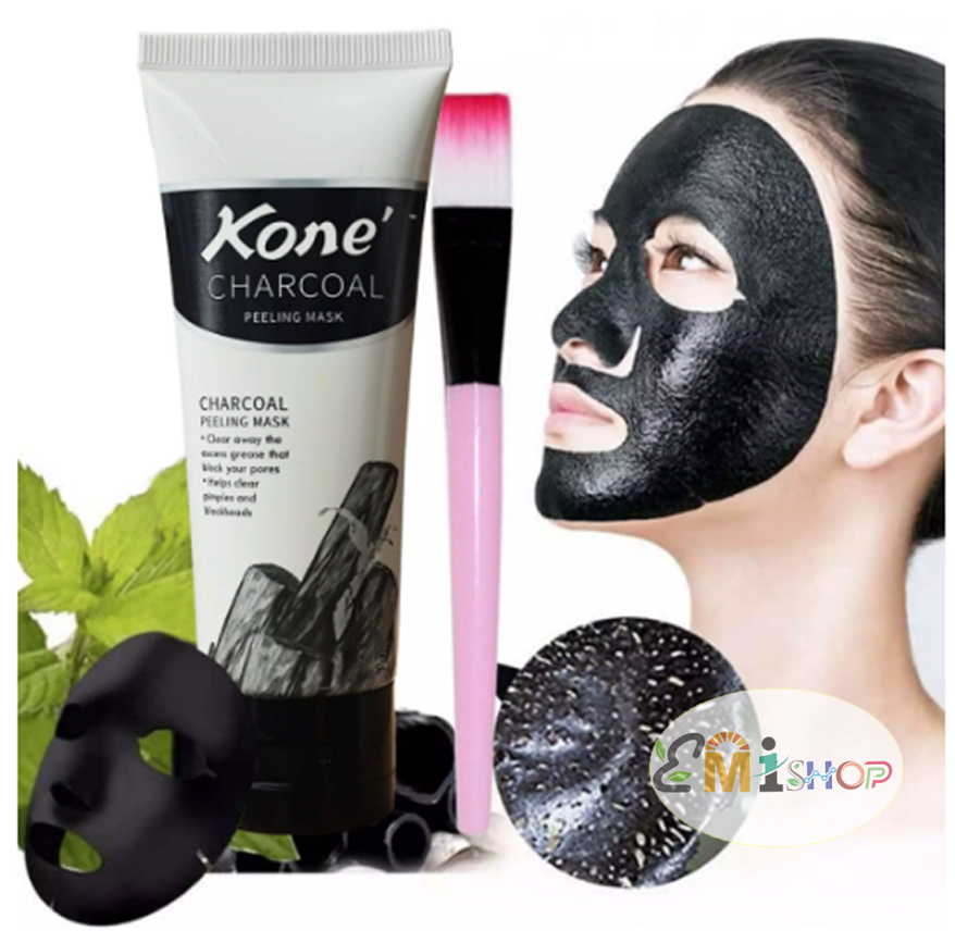 Gel lột mụn than tre hoạt tính Kone 90g giúp lột mụn đầu đen mụn cám toàn mặt thanh lọc da tẩy tế bào chết tặng cọ quét tiện lợi