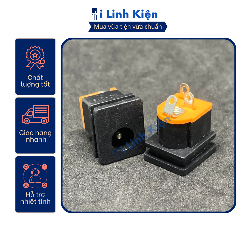 Jack nguồn DC cái 5.5x2.1mm vuông hàn dây DC015