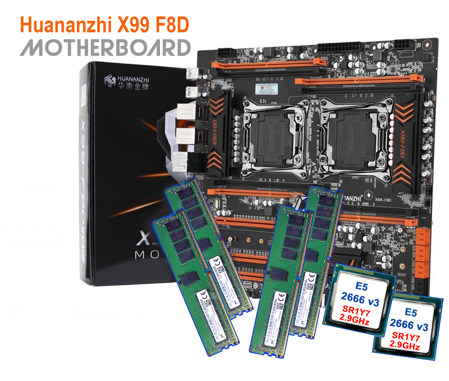 Combo Main Huananzhi X99-F8D + Dual Xeon E5 V3 + RAM DDR4 REG ECC. Chuyên Game - Đồ Họa - Giả lập - Render. BH: 12 tháng