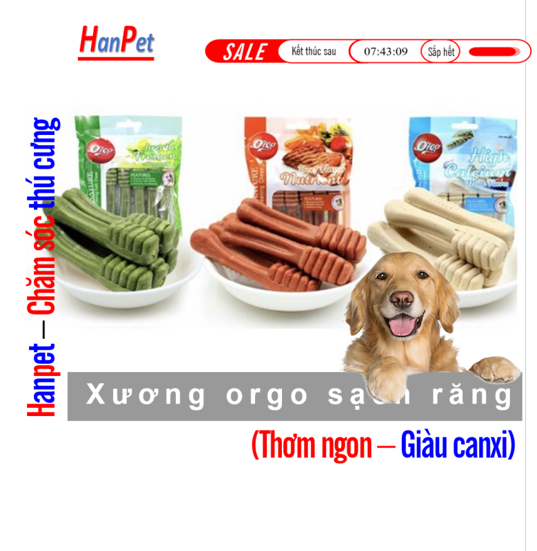 Xương bàn chải orgo (túi 6 cái) Xương cho chó gặm Trắng răng thơm miệng ngừa sâu răng