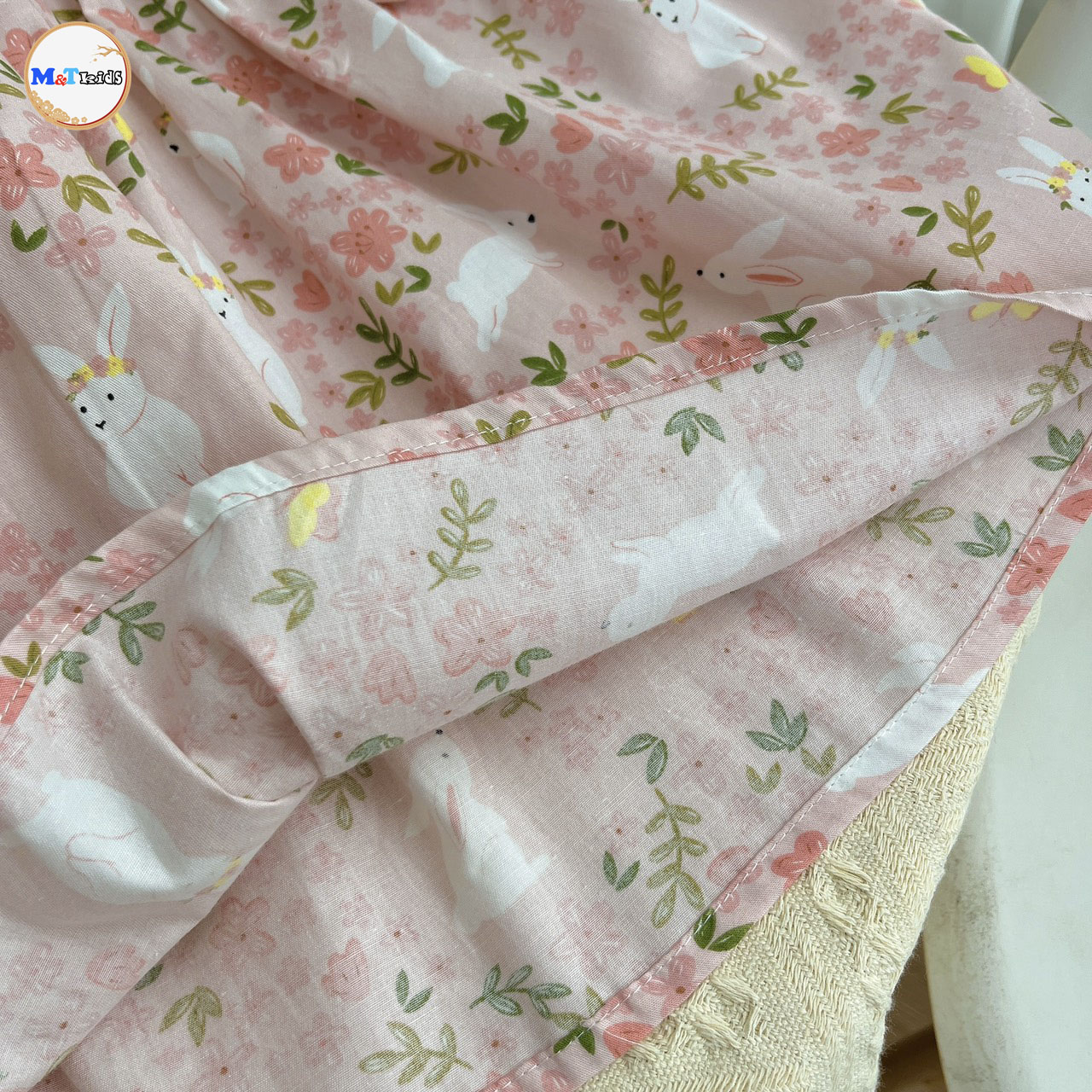 VÁY BÉ GÁI HAI DÂY THỎ HOA THÔ LỤA - MT2423