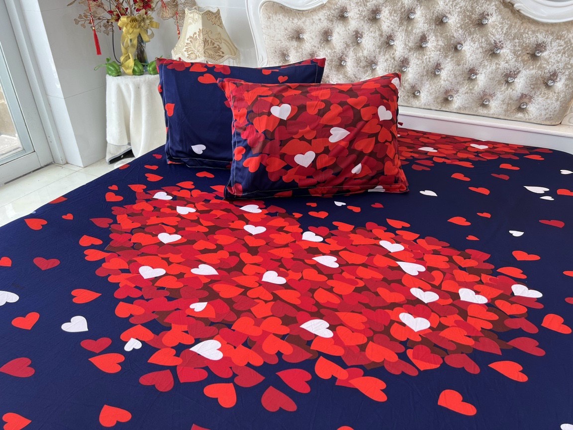 BỘ DRAP GA THUN HÀN QUỐC MẪU TRÁI TIM