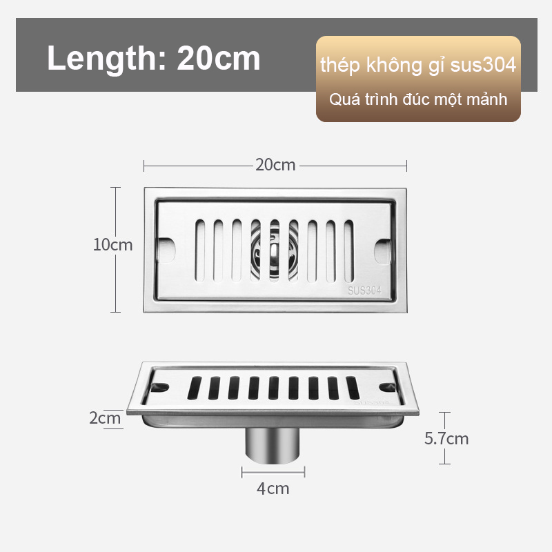 Phễu thoát sàn chống mùi chữ nhật inox304 20/40/60cm ,Phễu thoát sàn cao cấp Ga thoát sàn ngăn mùi dài