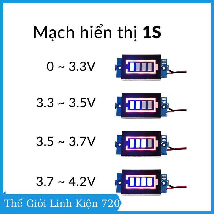 Mạch hiển thị mức năng lượng pin 1s / 2s / 3s / 4s đo dung lượng pin, acquy