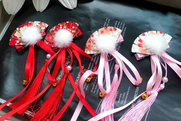 (Lẻ chiếc) Cài tóc cổ trang bông quạt đỏ hồng cosplay quà tặng xinh xắn cài kẹp tóc nữ phong cách cổ trang