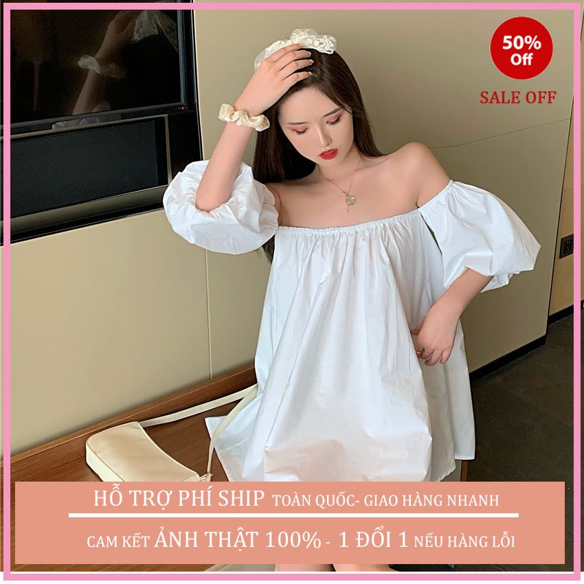 (RẺ VÔ ĐỊCH) VÁY ĐẦM TRỄ VAI NỮ, VÁY NỮ HÀN QUỐC JOHNK, VÁY TRỄ VAI TAY BỒNG