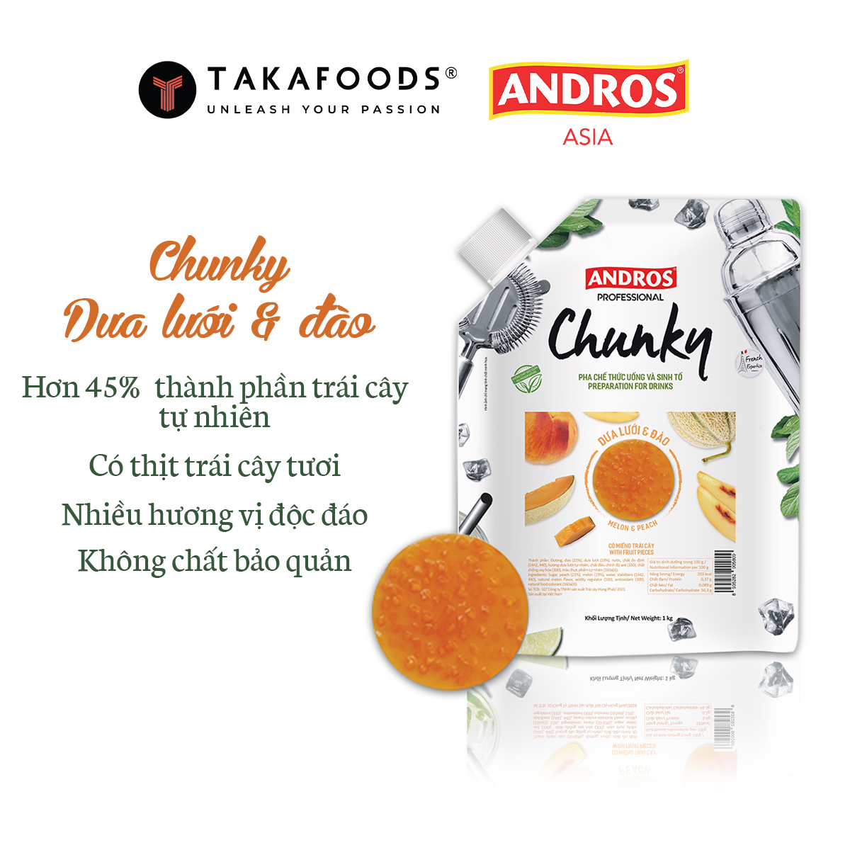 Mứt trái cây Chunky Dưa Lưới Đào Bịch 1Kg