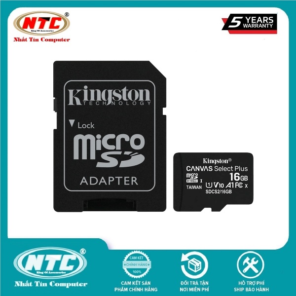 Thẻ nhớ microSDHC Kingston Canvas Select Plus 16GB U1 V10 A1 100MB/s (Đen) - Kèm Adapter - Nhất Tín Computer