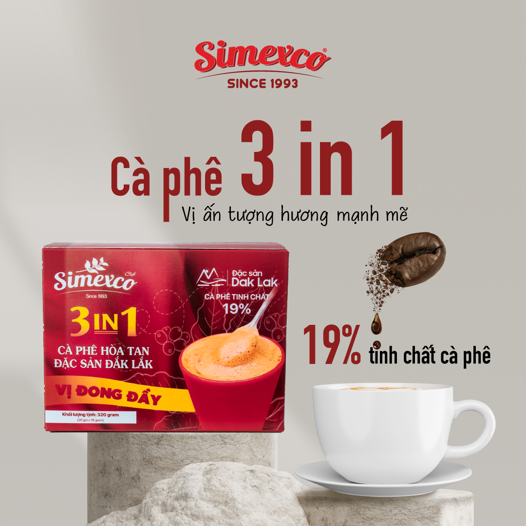 Cà phê hòa tan Simexco 3in1 Cà phê sữa (20 gói x 16g)