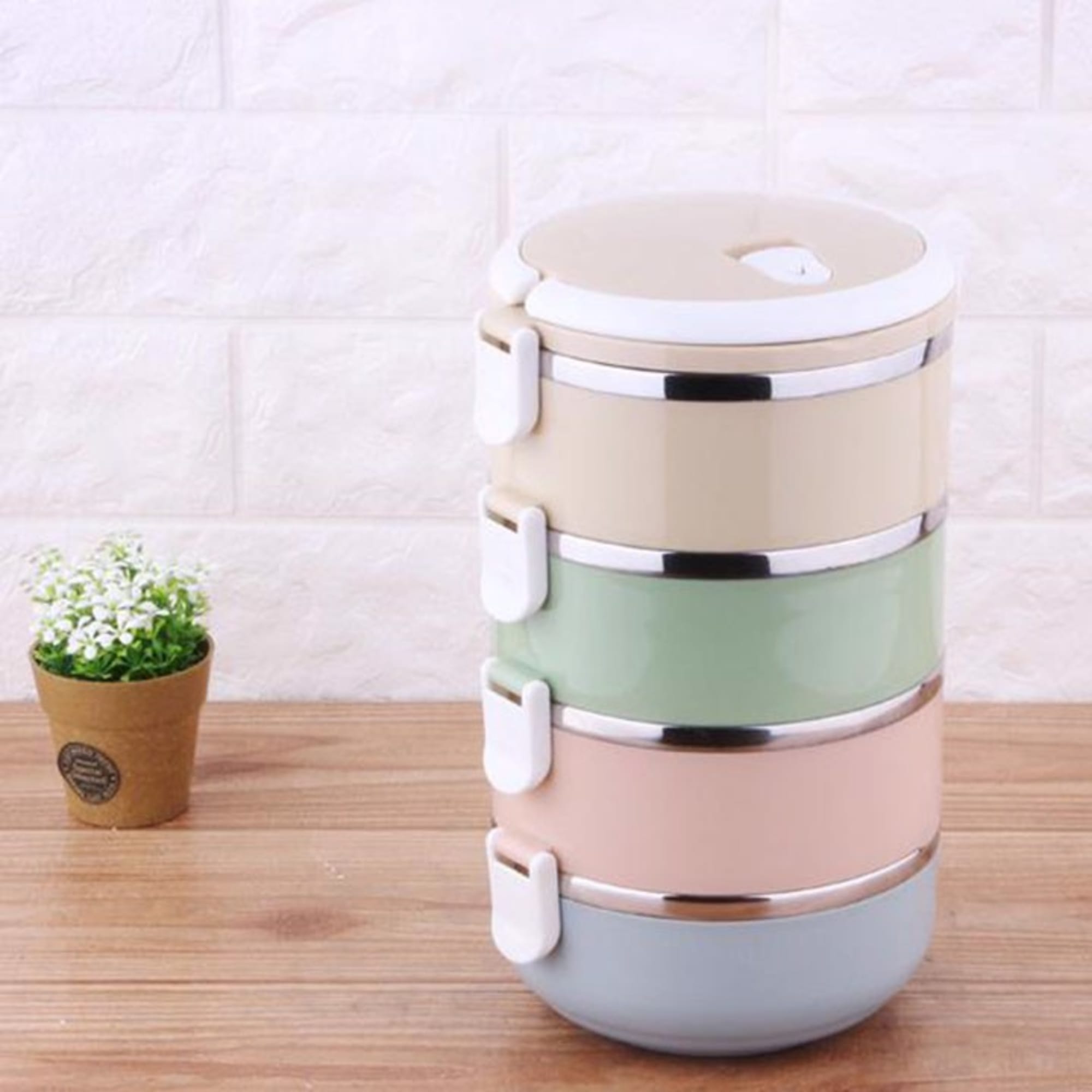 Cặp lồng mang cơm giữ nhiệt lúa mạch 4 tầng Inox - Hộp cơm lúa mạch 4 tầng
