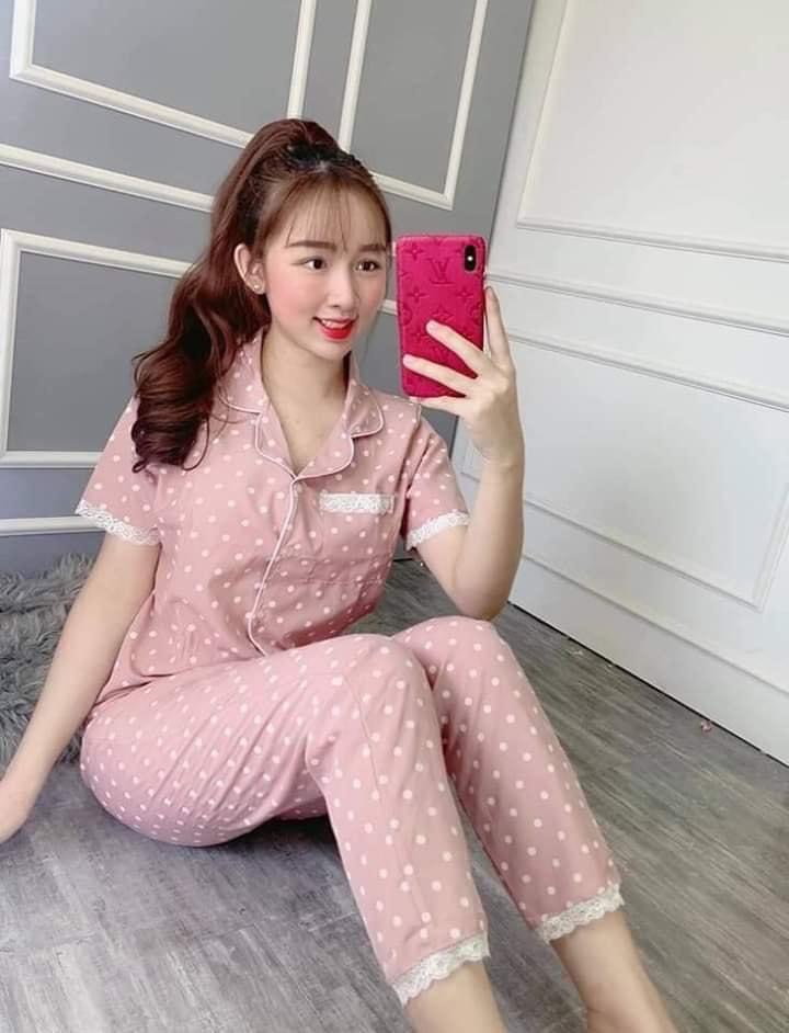 Đồ bộ pizama, đồ bộ ngủ chất kate mềm mịn họa tiết chấm bi dễ thương cute vải đẹp k co rút thời trang Julyshop94 A545