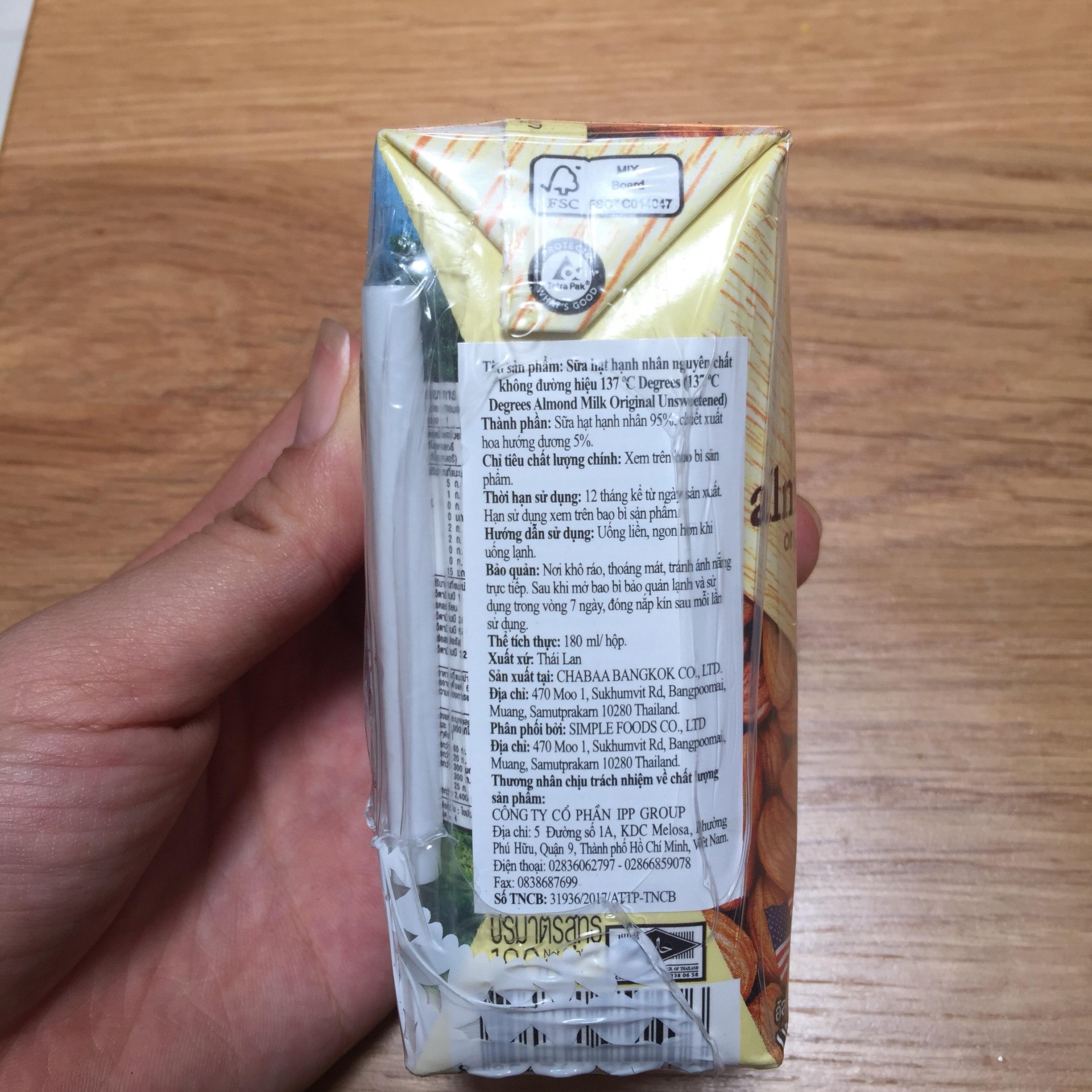 SỮA HẠT HẠNH NHÂN NGUYÊN CHẤT 137 DEGREES 180ML