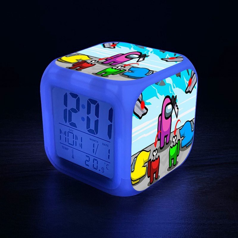 Đồng hồ báo thức để bàn in hình AMONG US VER 2021 anime chibi LED đổi màu bán chạy