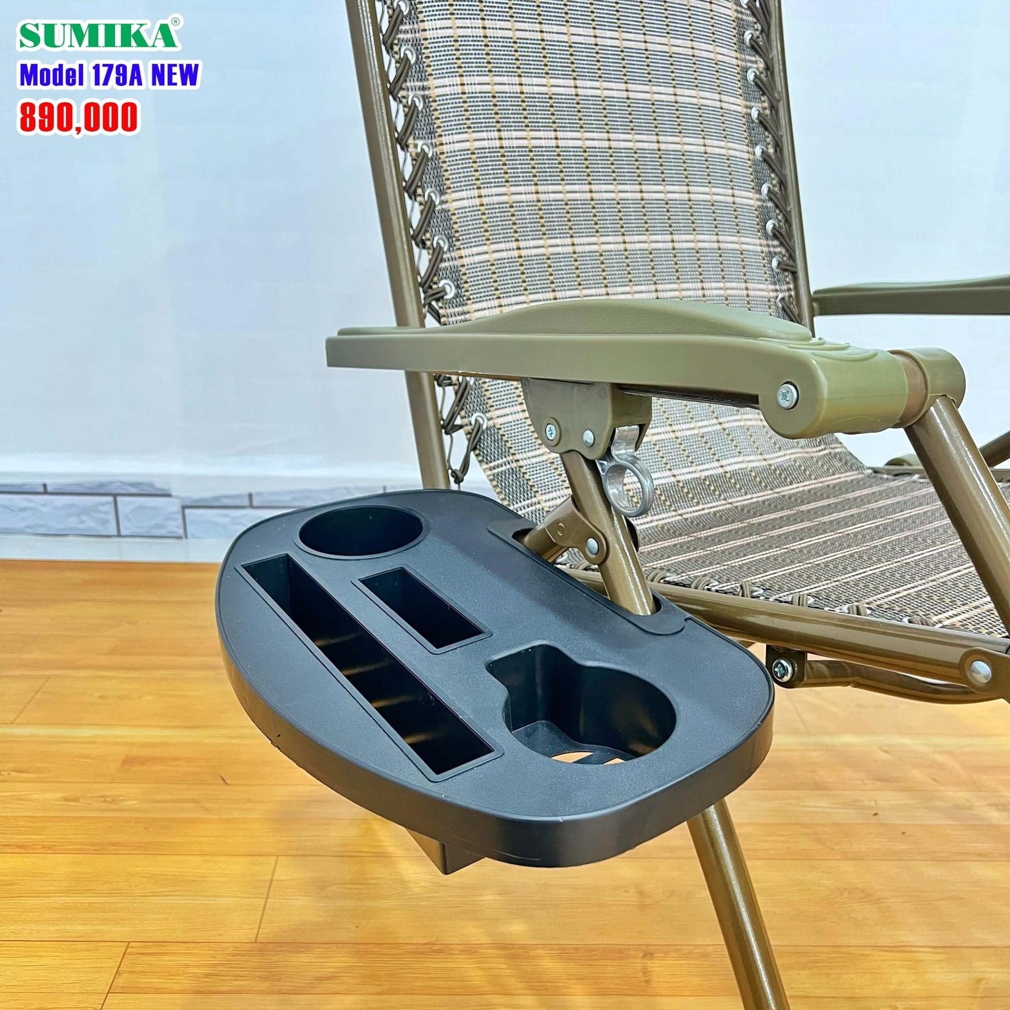 Ghế xếp thư giãn Sumika 179A NEW (tải trọng 200kg, tặng khay đựng ly)