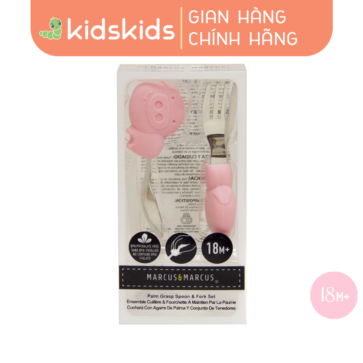 Bộ thìa nĩa tập ăn cho bé Palm Grasp Marcus & Marcus, từ 18 tháng - Pokey
