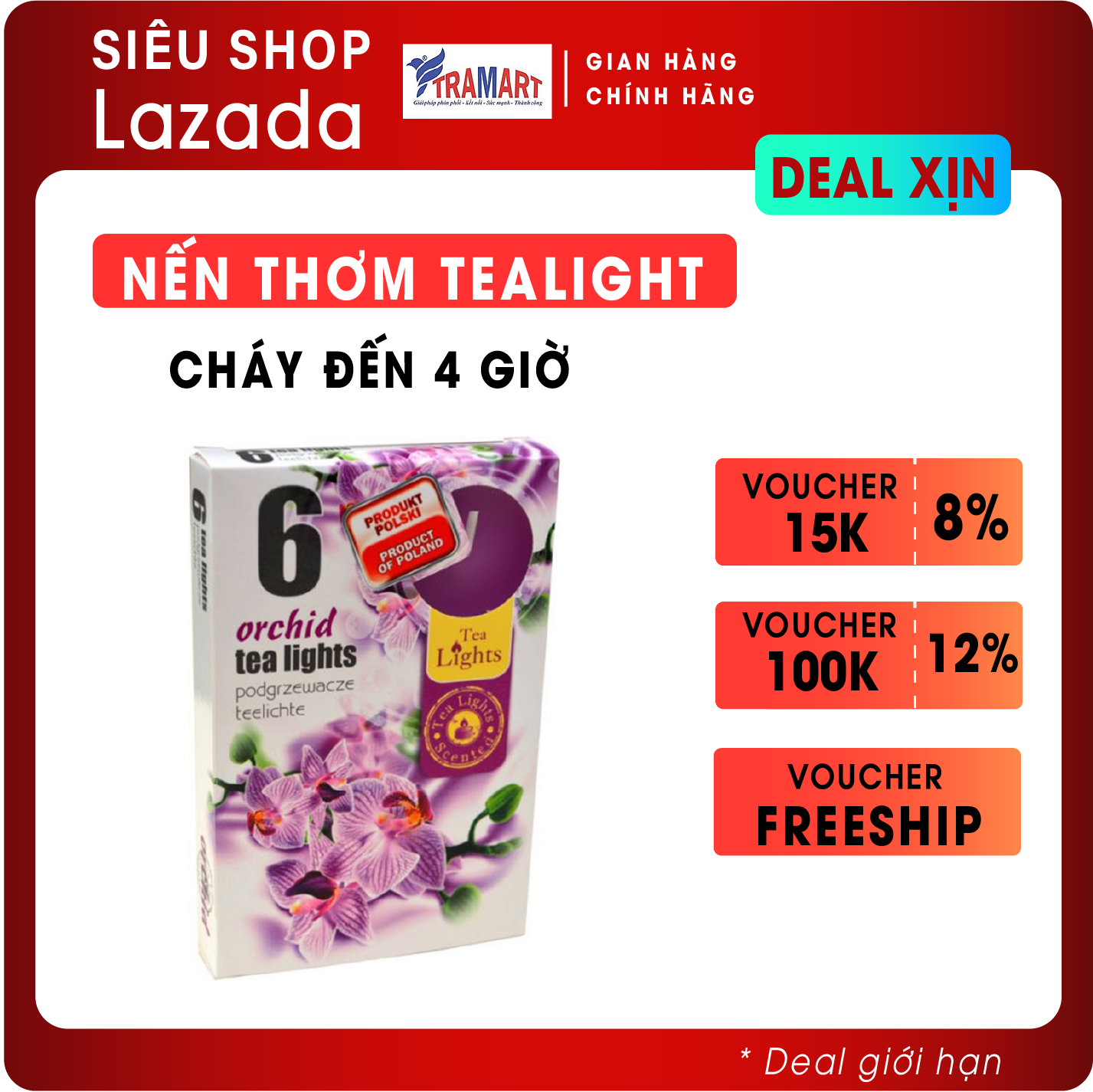 Hộp 6 Nến Thơm Tealight Admit ADM7708 Orchid (Hoa địa lan)