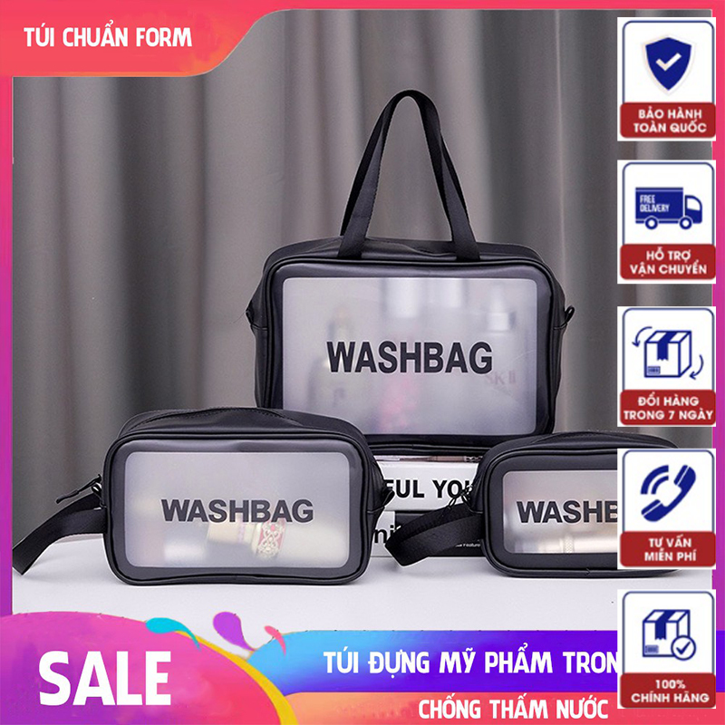 Set 3 túi đựng mỹ phẩm trong suốt, túi đựng đồ trang điểm chống thấm nước cao cấp- túi đựng mỹ phẩm washbag trong suốt có quai cao cấp chất liệu da pvc cao cấp