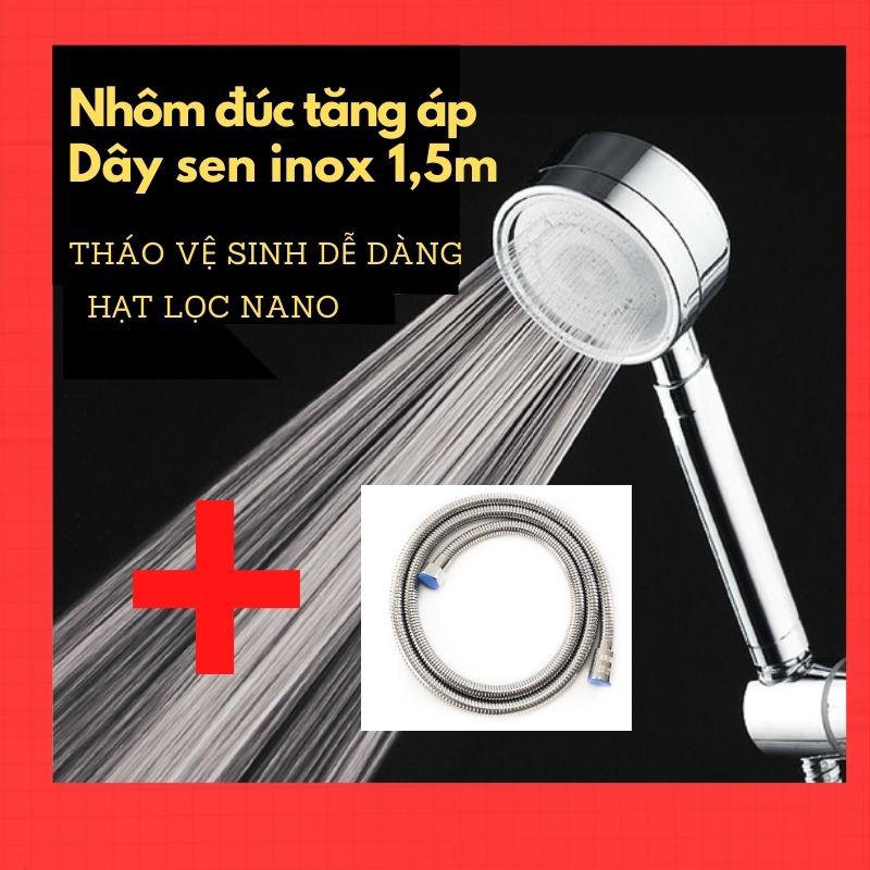 Vòi Hoa Sen Nhôm Tăng Áp 300% - Bát Sen+Giá Đỡ+Dây