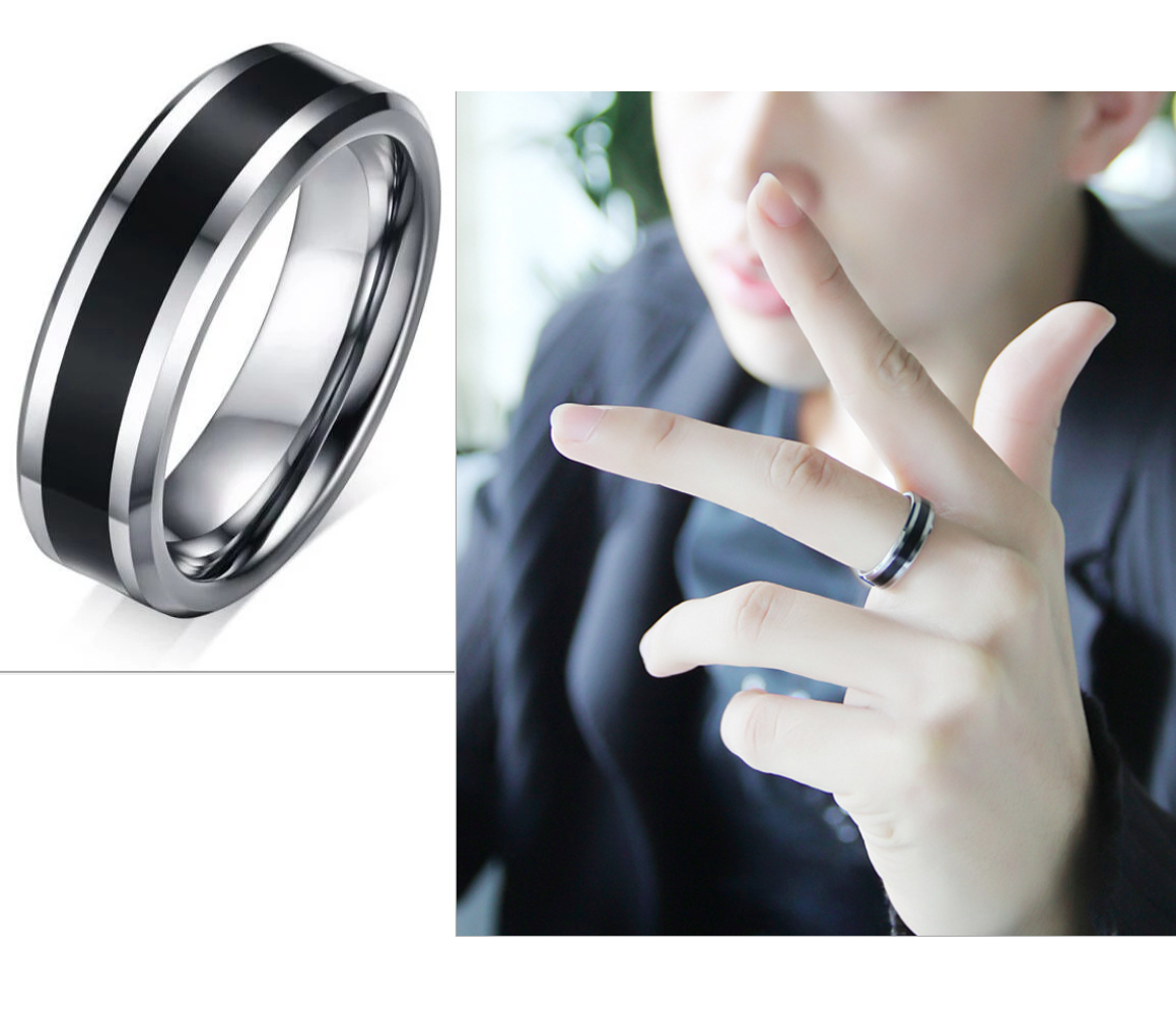 [HCM]Nhẫn nam Titan không gỉ mẫu trơn màu đen N01 kèm hộp