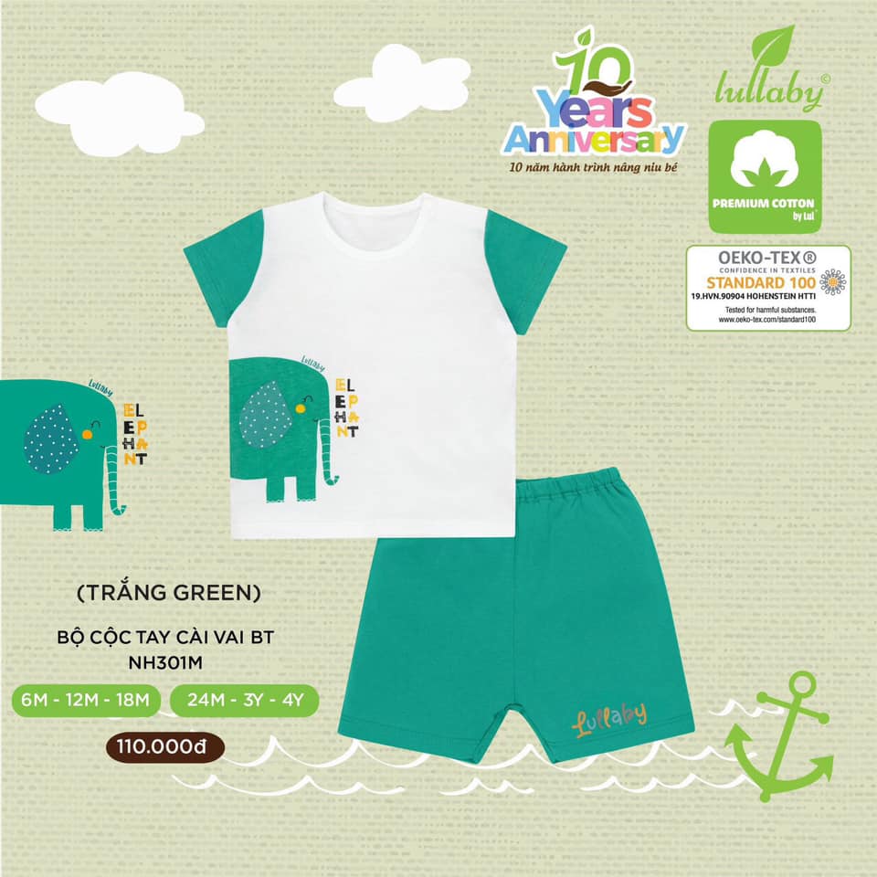[LULLABY 2022] Bộ Cộc tay bé trai cotton (Sz 6m-4y)