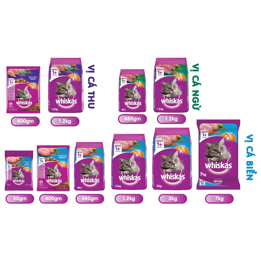 Thức ăn mèo whiskas vị cá biển túi 3kg
