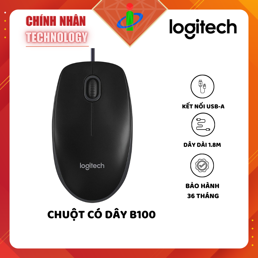 Chuột vi tính logitech b100 dành cho dân văn phòng - bảo hành 12 tháng - chinh nhan computer