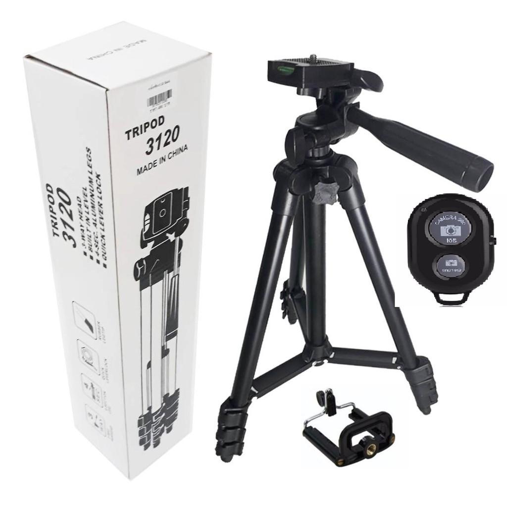 Gía đỡ Chụp Hình Tripod 3120 có kèm giá đỡ điện thoại + Tặng Kèm Remote điều khiển - Gía 3 Chân Tripod 3120 105cm Chuyên Chụp Hình Live Stream
