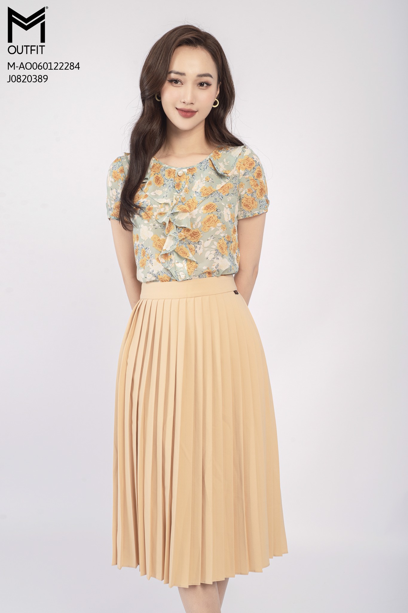 Áo sơ mi cổ tròn, bèo xếp - Mmoutfit