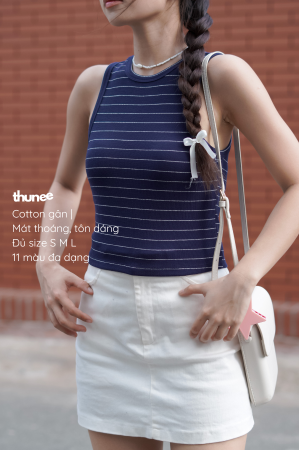 (nhiều màu) THUNEE Áo thun gân cotton ba lỗ nữ