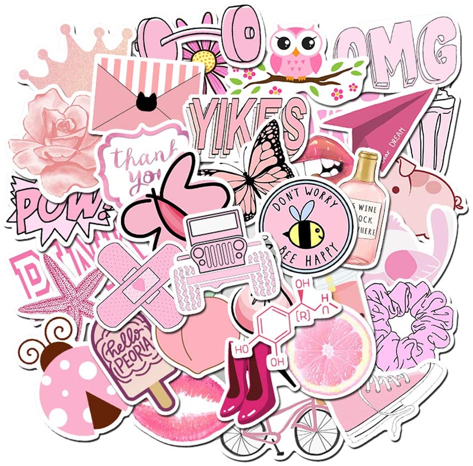 sticker pink SET 30 đến 60 chủ đề màu hồng có ép lụa