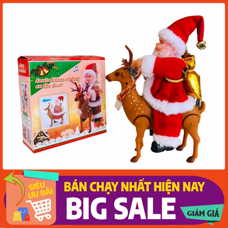 Ông già noel cưỡi tuần lộc đi phát quà [HÀNG ĐẸP] có nhạc, cử động ngộ nghĩnh, tặng kèm pin