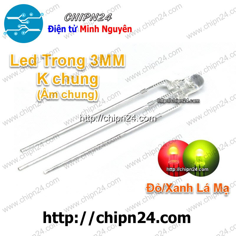 [25 con] (TK1) Led 2 màu 3 chân 3MM Trong (Đỏ/Vàng/Xanh Lá/Dương, Âm chung/Dương chung) - [Chọn Loại]