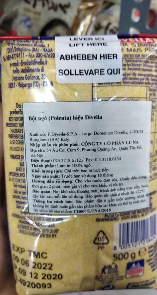 Bột ngô polenta Divella 500g