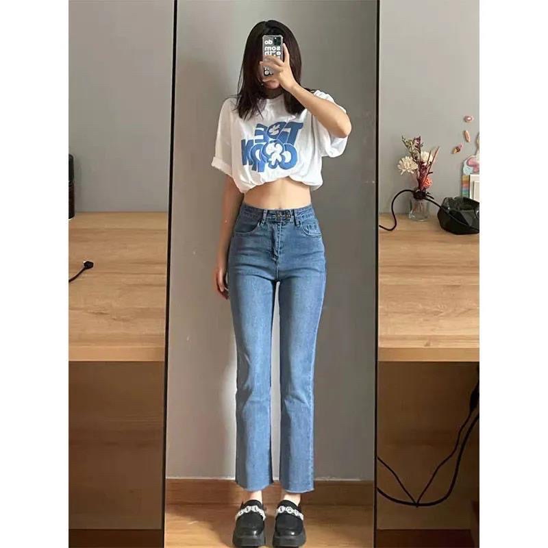 QUẦN JEAN XANH ỐNG ĐỨNG BASIC DÁNG NGẮN