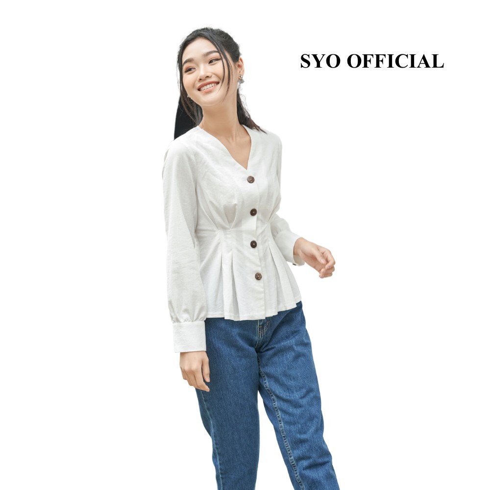 Áo Sơ Mi Xếp Ly Eo Tay Bồng, Măng Sét To A2002-21