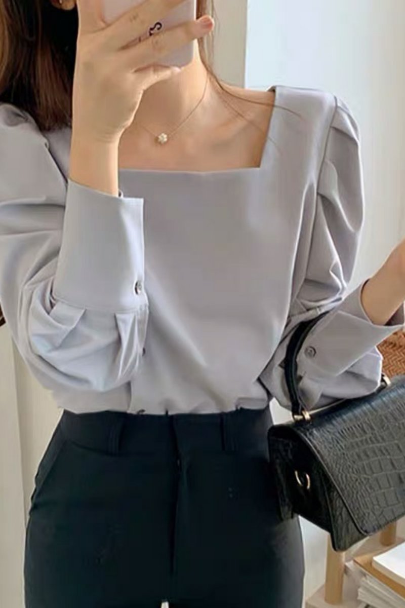 ÁO CỔ VUÔNG PHỐI NÚT Phong Cách Hàn Quốc Cực Hot