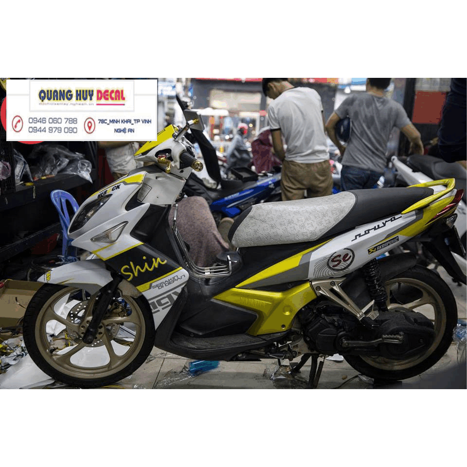 Tem trùm nouvo 4 LX vàng trắng  độ đẹp - Tem xe máy nouvo 4 LX vàng trắng  thiết kế theo yêu cầu - tem trùm xe nouvo chế đẹp và rẻ chất