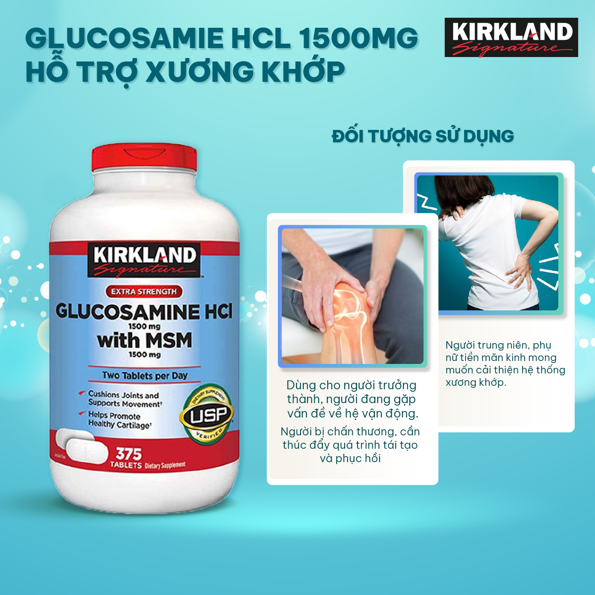 Viên uống Bổ xương khớp Kirkland Glucosamine HCL 1500mg With MSM 375 Viên