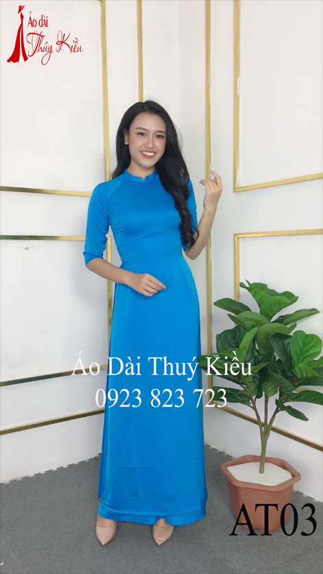 Áo Dài Thúy Kiều Trơn Lụa Tây Thi Cổ Tàu Màu Xanh Nước Biển At03 | Lazada.Vn