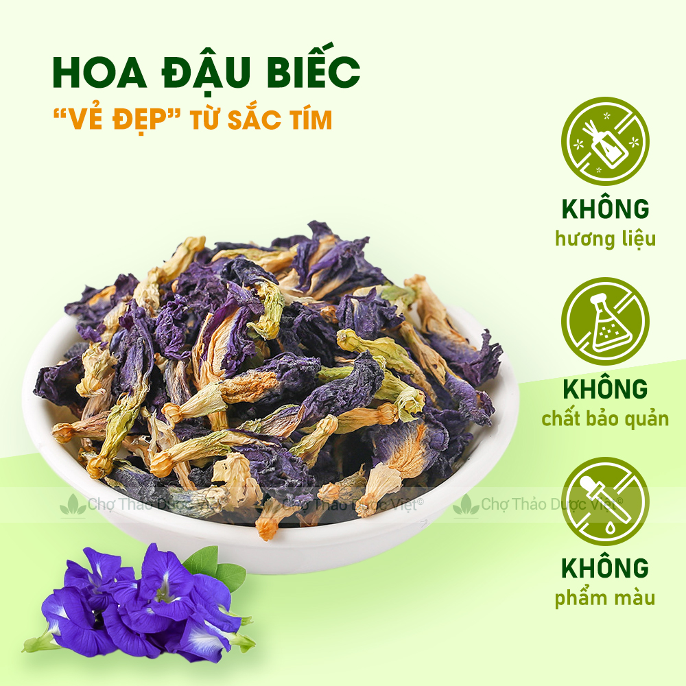 Trà hoa đậu biếc 100g, sấy lạnh, nguyên liệu pha trà, làm bánh, tạo màu thực phẩm tự nhiên