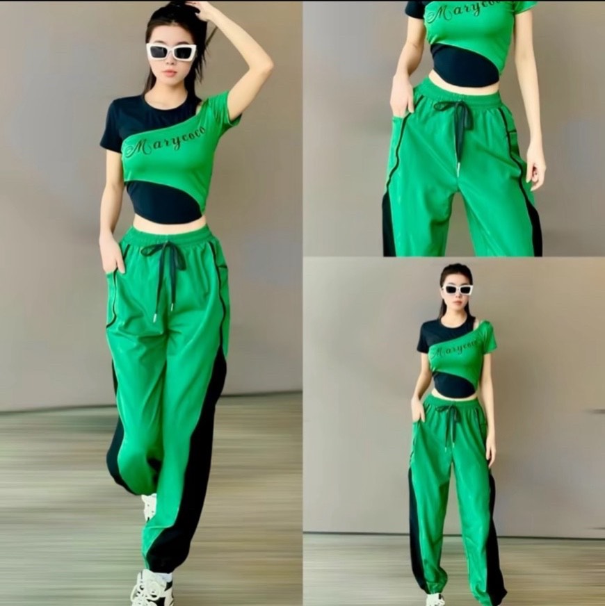bộ thể thao nữ quần chất gió ,áo chất thun
