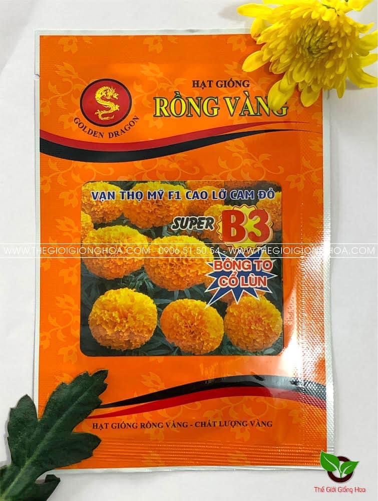 Hạt giống vạn thọ Mỹ F1 cao lỡ cam đỏ Super B3 Rồng vàng 1g