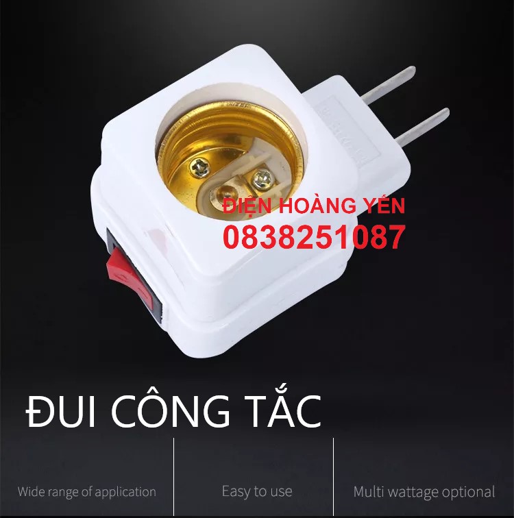 Đuôi bóng đèn có công tắc vuông E27 Hàng đẹp