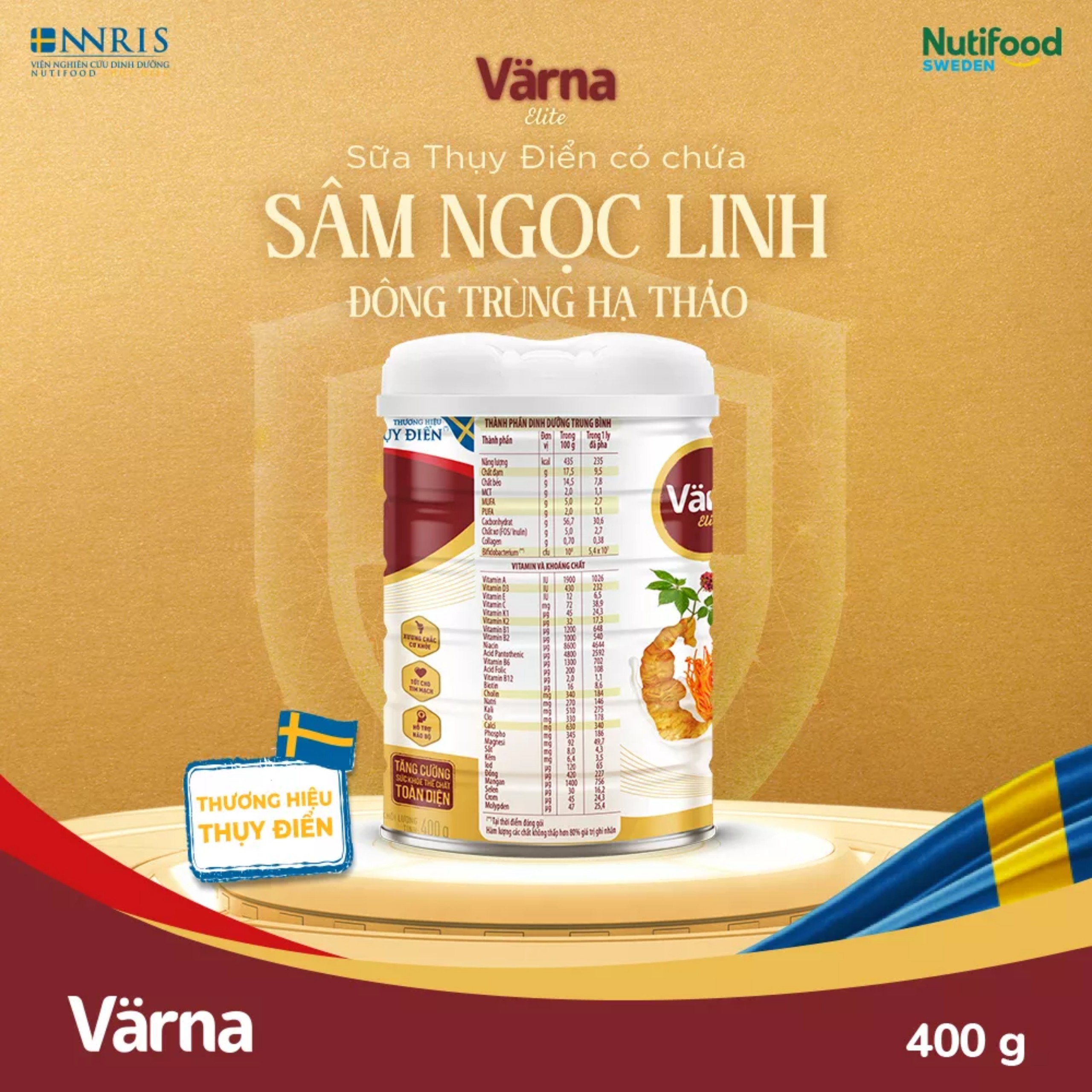 (HSD T3-2025) Sữa Bột Nutifood Varna Elite Chứa Sâm Ngọc Linh Đông Trùng Hạ Thảo 400G.