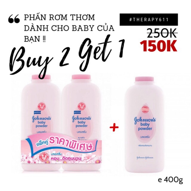 Combo 3 chai phấn JOHNSON BABY powder 400g Thái Lan
