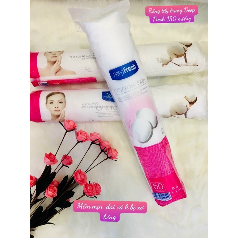 Chính hãng 150 miếng - bông tẩy trang deep fresh cotton pads