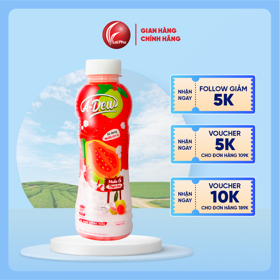 Nước Trái Cây Ổi Thạch Dừa A-Dew Chai 450ml - Thùng 24 Chai