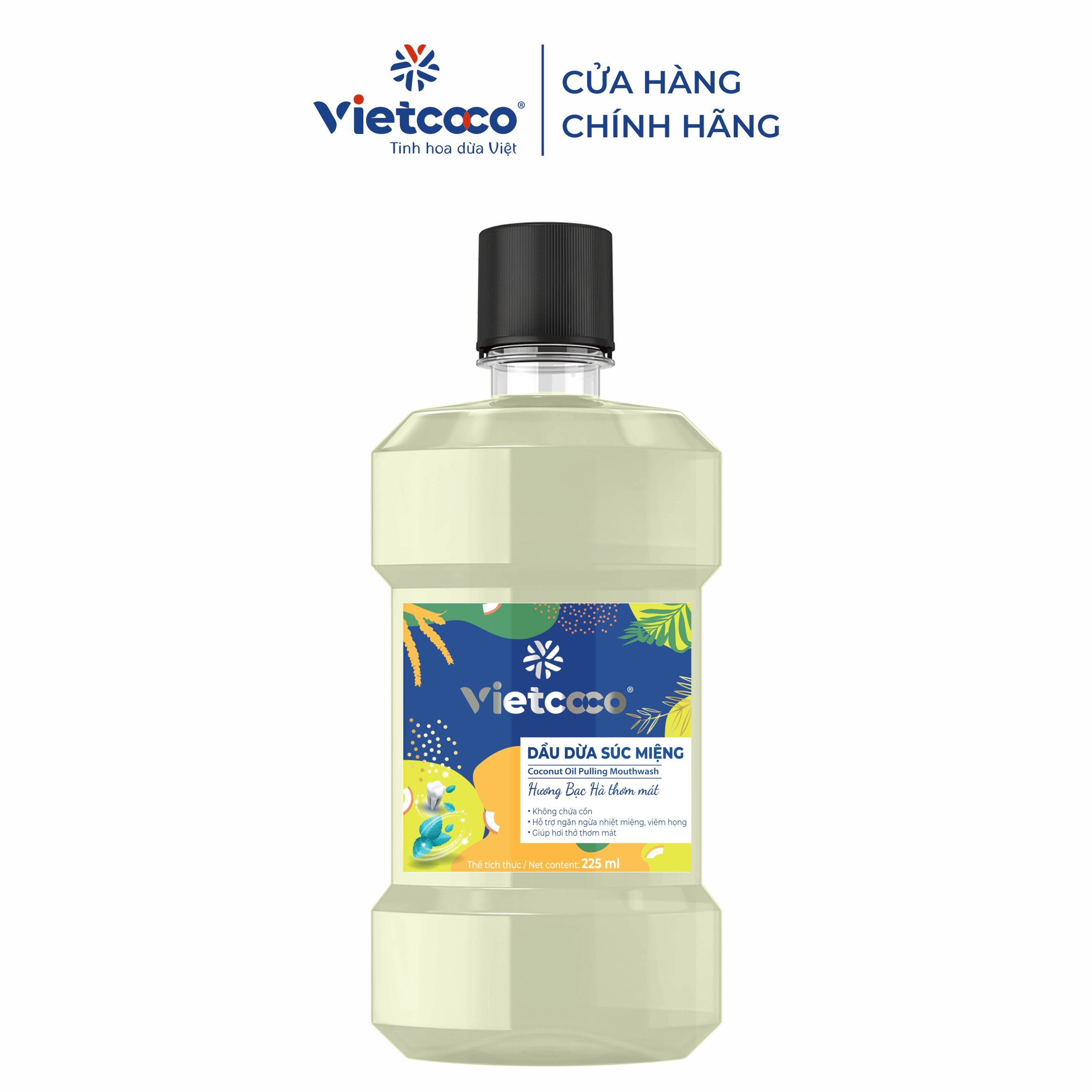 Dầu dừa súc miệng Vietcoco Hương Bạc Hà thơm mát chai 225ml